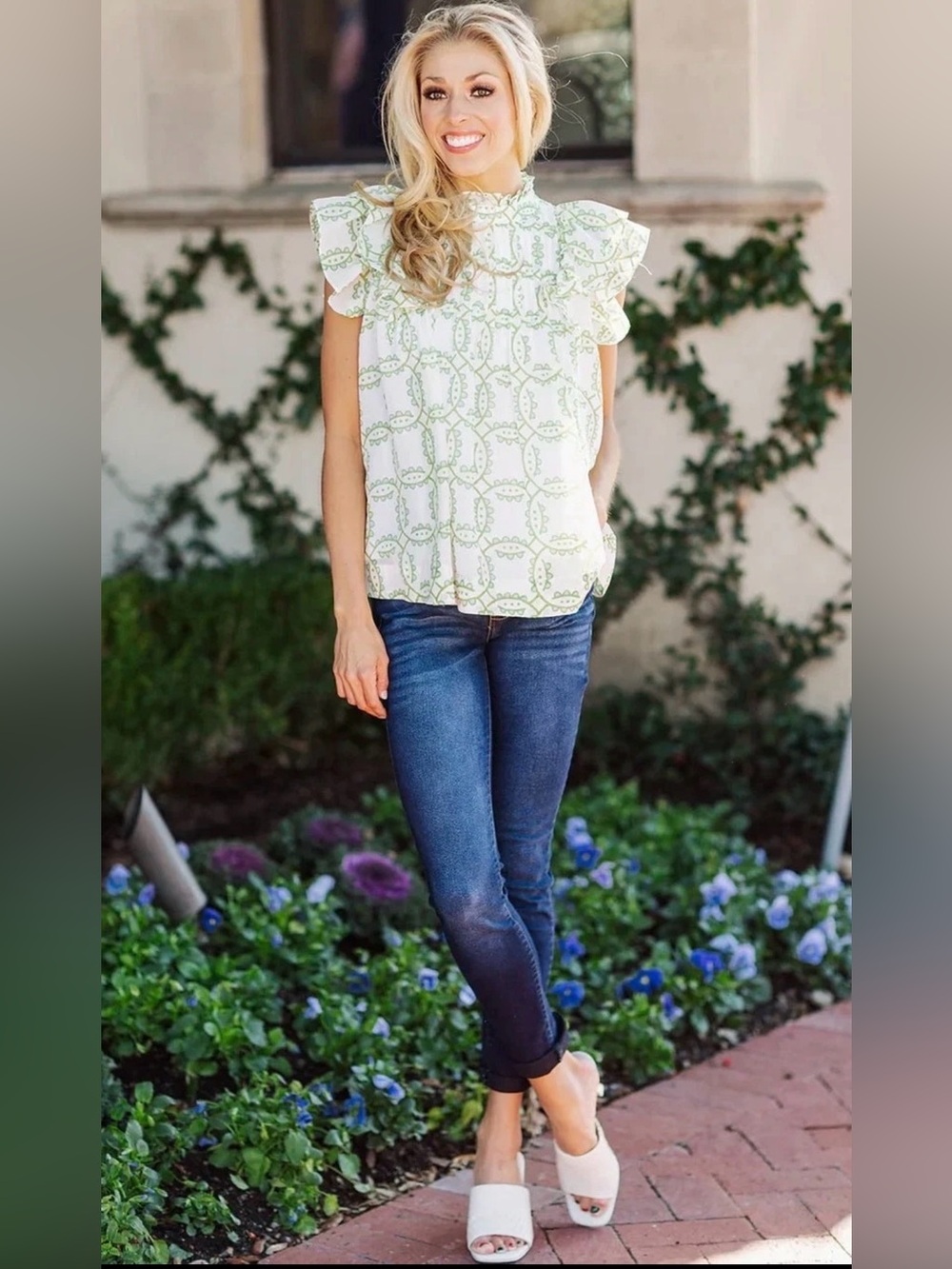 NWT J. Marie Loren Pleated Top with Ruffle Sleeves